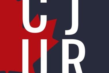 CJUR logo, with red maple leaf in front of navy background