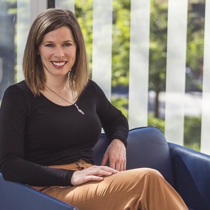 Christine Nesbitt, in leather chair