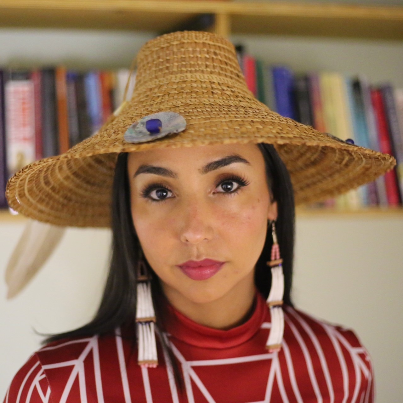 Woman in broad woven hat