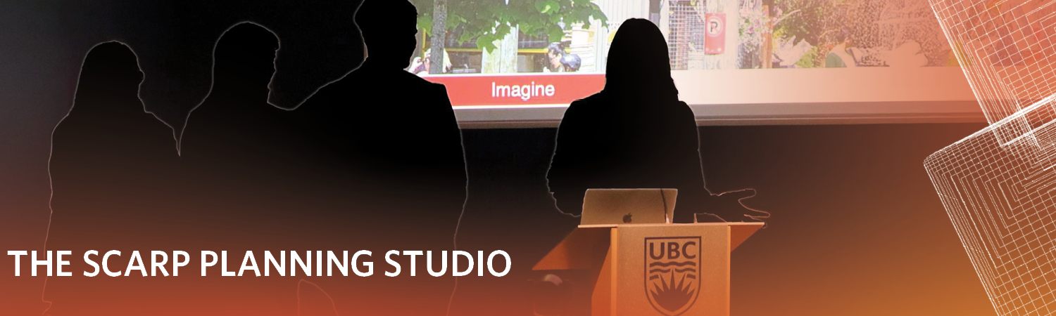 Silhouettes of students presenting at UBC lectern