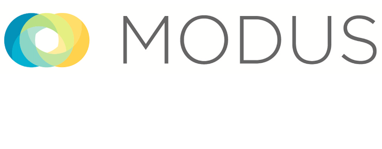 MODUS logo, multi-coloured cycles forming a single nexus