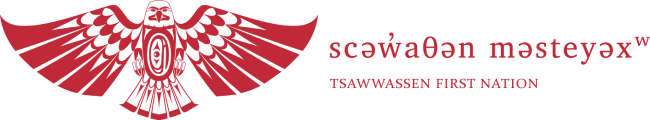Tsawwassen First Nation logo, a red Indigenous drawing of a bird