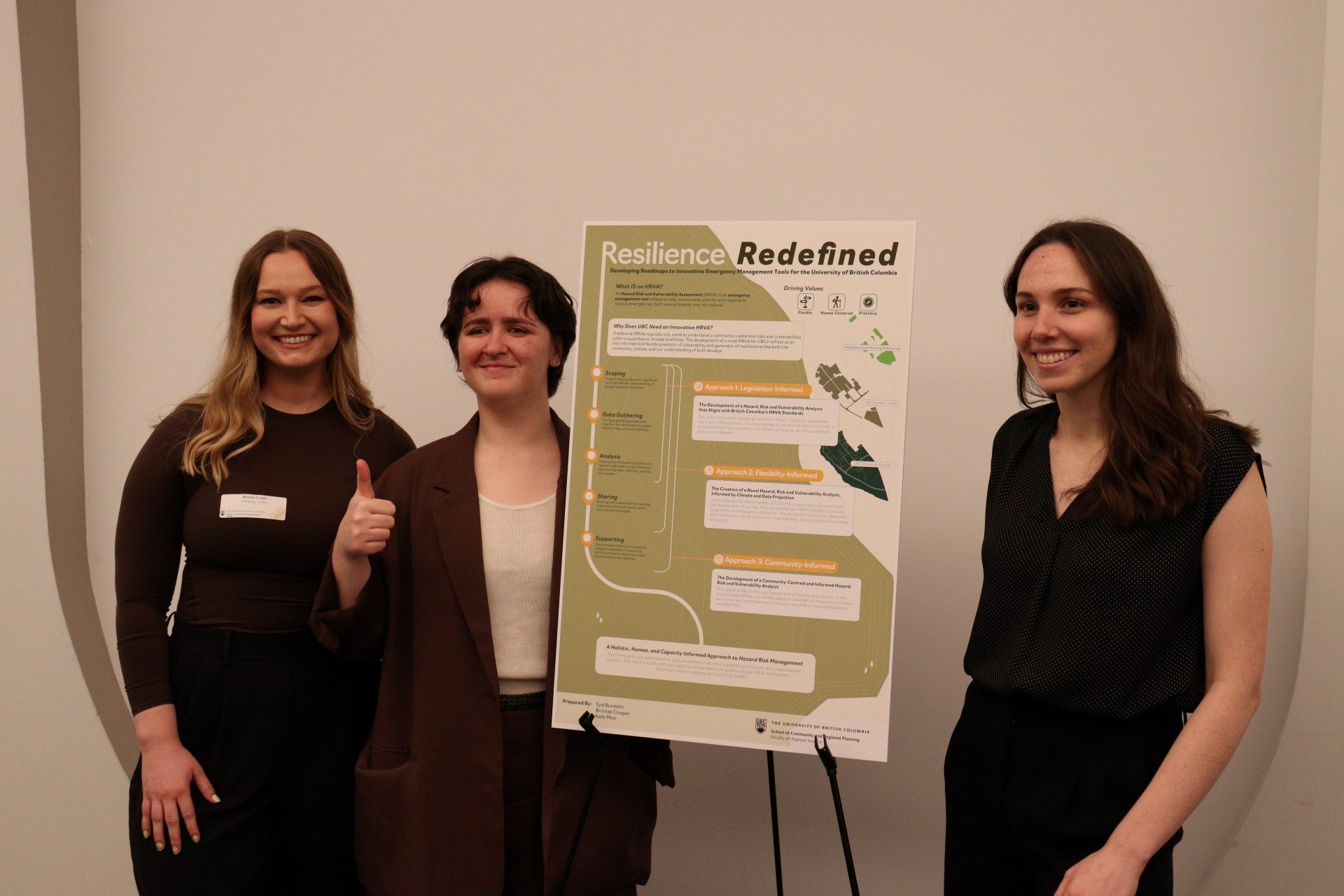 Students posing around a project poster