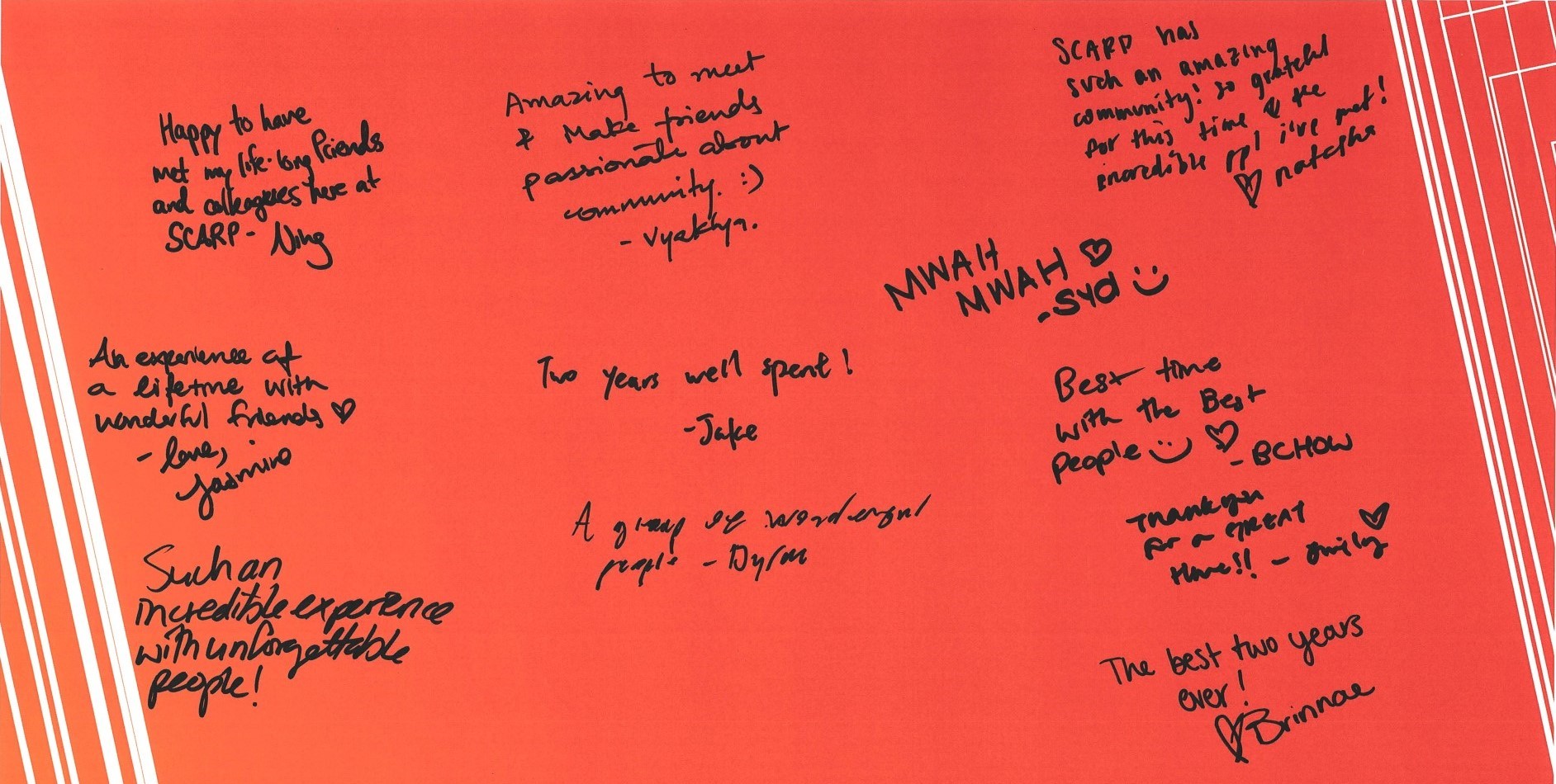 Written well-wishes and quotes on a giant SCARP graphic