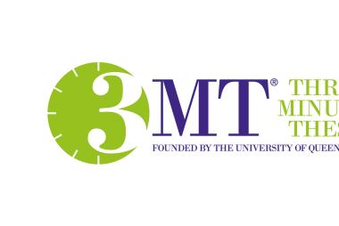 3MT logo, with the 3 in a stopwatch graphic
