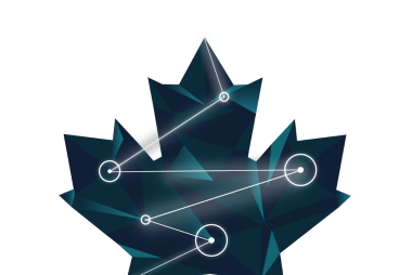 A logo featuring a stylised maple leaf with linked datapoints
