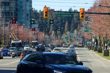 Mixed traffic at a Vancouver intersection