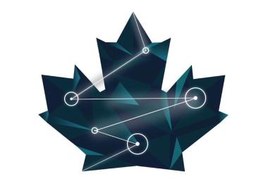 Maple leaf with stylised chart moving through it