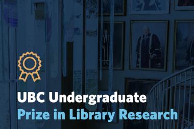 Logo for the prize above a gradient of UBC's library