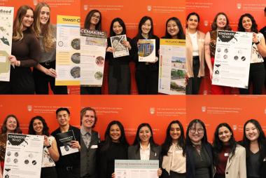 A collage of students presenting project posters