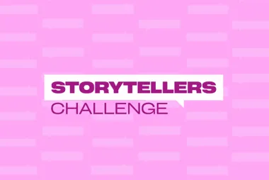 "Storytellers Challenge", in pink background