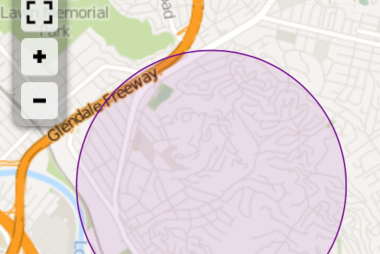 A Google-Maps like interface pinpointing an urban area