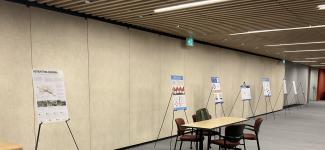 Project easels set up in row