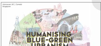 Poster for presentation, Humanising Blue-Green Urbanism, with collage of life forms