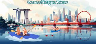 Poster to presentation, Increasing Affordances & Connectivity to Water, showing almost futuristically urban waterfront