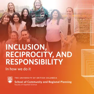 Picture of several diverse people of all ages arm in arm, captioned, "Inclusion, reciprocity, and responsibility in how we do it"