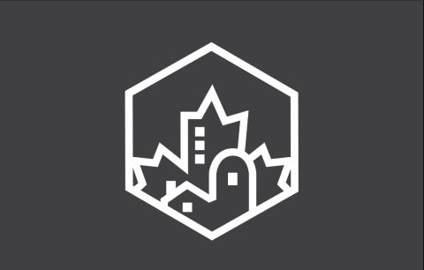 Logo of a cityscape shaped like a maple leaf
