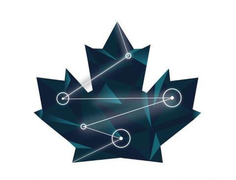 Maple leaf with stylised chart moving through it