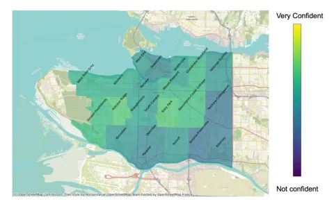 A neighbourhood-breakdown of Vancouver neighbourhoods, describing a range of "confidence" without further context