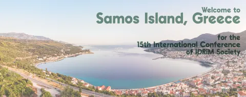 Samos Island, captioned with a welcome to 2025's IDRiM conference