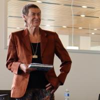 Leonie in orange blazer