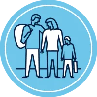 Graphic with family-like trio of people